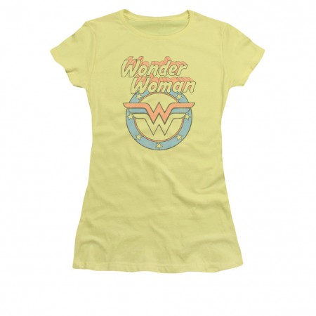 Wonder Woman Retro Faded Logo Yellow Juniors T-Shirt