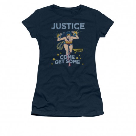 Wonder Woman Justice Come Get Some Blue Juniors T-Shirt