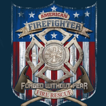Firefighter Forged Without Fear USA Navy Long Sleeve T Shirt