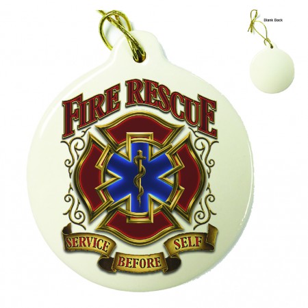 Fire Rescue Gold Shield Porcelain Ornament