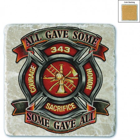 Fire Honor Courage Sacrifice 343 Badge Stone Coaster