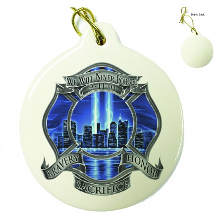 911 Firefighter Blue Skies We Will Never Forget Porcelain Ornament