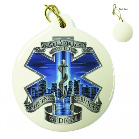 911 EMS Blue Skies We Will Never Forget Porcelain Ornament