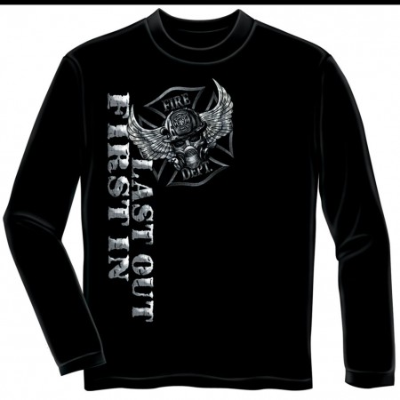 Firefighter First In Last Out Foil Black Long Sleeve T-Shirt