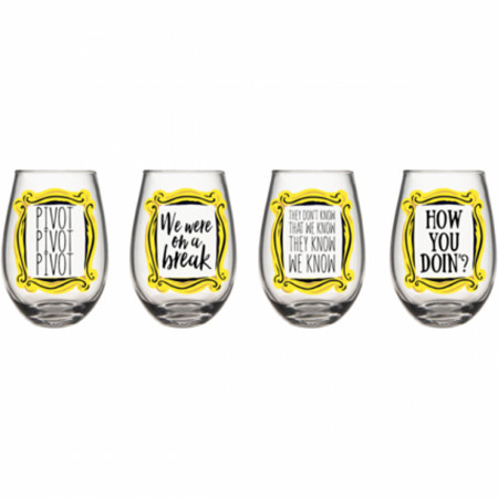 Friends TV Show Frames Quote 4-Pack 12oz Teardrop Glass Set