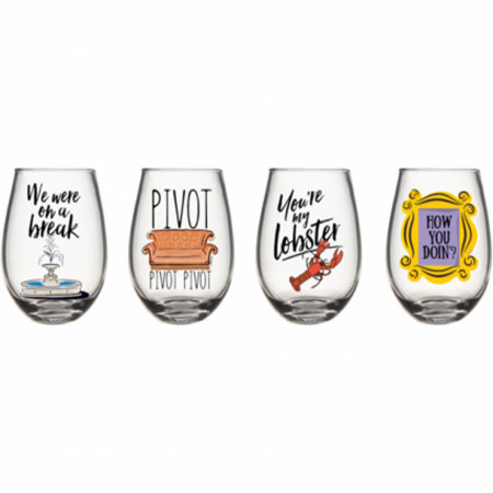 Friends TV Show Quotes and Icons 4-Piece 12oz Teardrop Glass Set