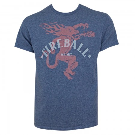 Fireball Whisky Large Dragon Logo Heather Blue Tee Shirt