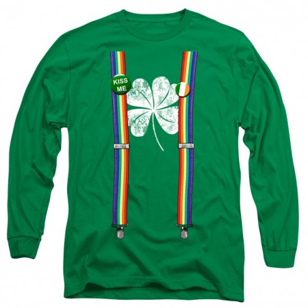 St. Patrick's Day Long Sleeve Lucky Suspenders Green Shirt