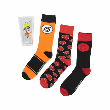 Naruto 3pc Crew Socks and Pint Glass Gift Set