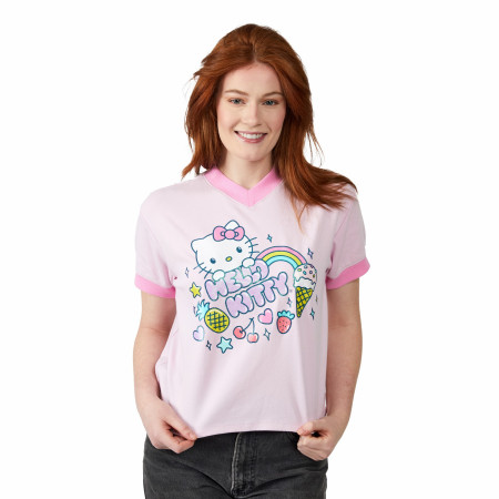 Hello Kitty Glitter Sweets V-Neck Ringer T-Shirt