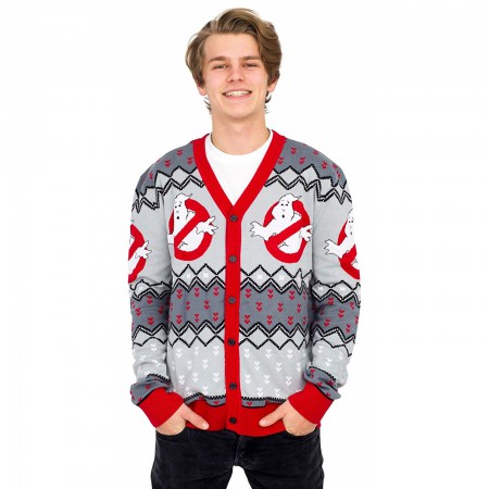 Ghostbusters Logo Ugly Christmas Cardigan Sweater