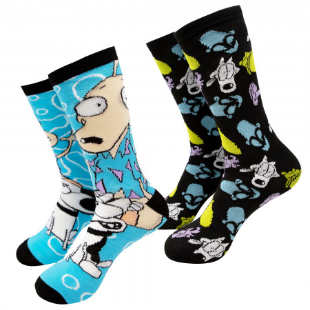 Rocko's Modern Life Black And Blue 2-Pack Crew Socks
