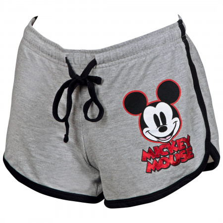 Mickey Mouse Ladies Red Foil Logo Grey Shorts