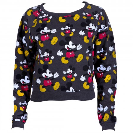 Mickey Mouse All Over Print Cropped Women's Sweatshirt