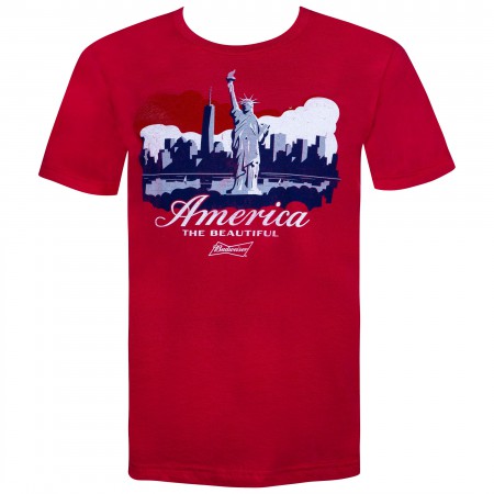 Budweiser Beer Statue of Liberty NYC America Men's Red T-Shirt