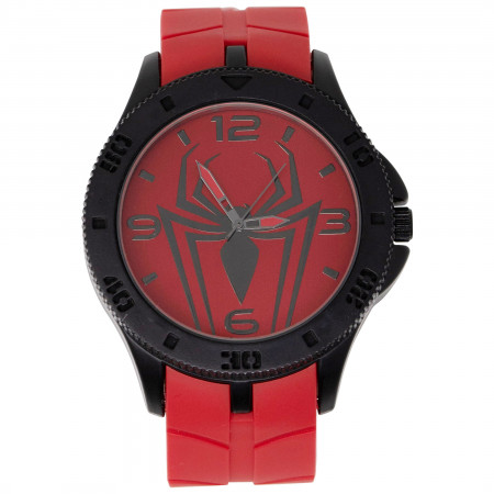 Spider-Man Symbol on Red Watch with Rubber Wristband