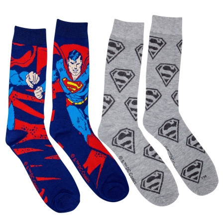 Superman Action Pose and Symbols 2-Pack Crew Socks