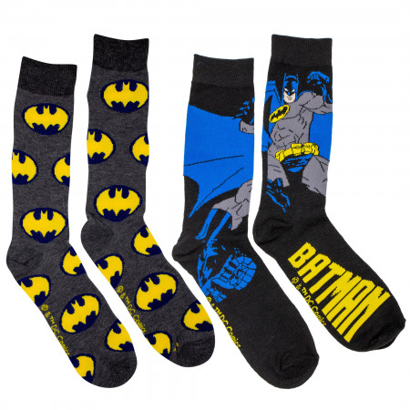 Batman Action Pose and Symbols 2-Pack Crew Socks