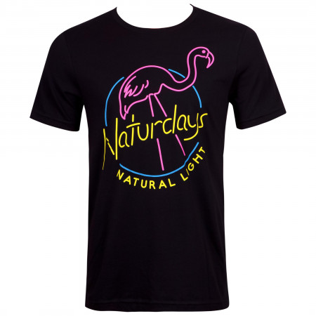 Naturdays Natural Light Beer Neon Flamingo Logo Men’s Black T-Shirt