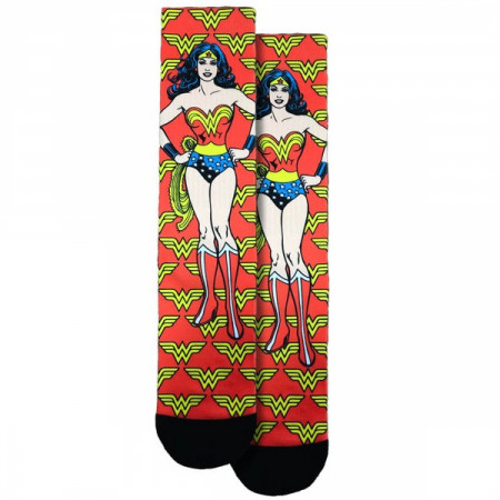 Wonder Woman Hero With Symbols All Around Crew Socks