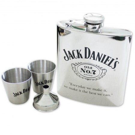 Jack Daniel's Old No. 7 Logo Metal Flask With Shot Glasses
