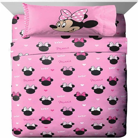 Disney Minnie Mouse Character All Over Reversible 4-Piece Twin Bed Set