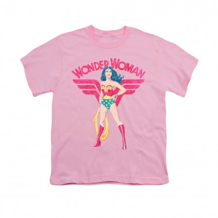 Wonder Woman Standing Pink Youth Unisex T-Shirt