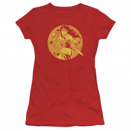 Wonder Woman Yellow Circle Women's Red Tshirt