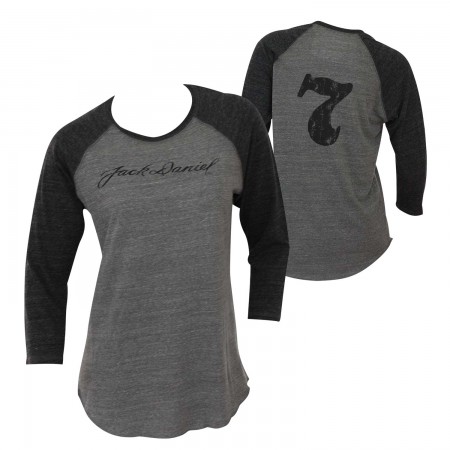 Jack Daniels Women's Grey 3/4 Sleeve Baseball Shirt
