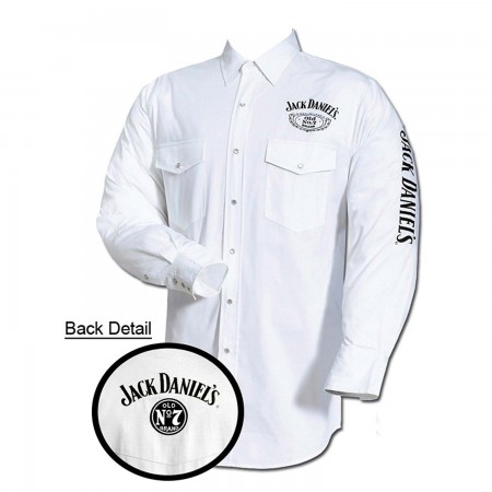 Jack Daniel's Embroidered Long Sleeve White Mens Button Down Shirt