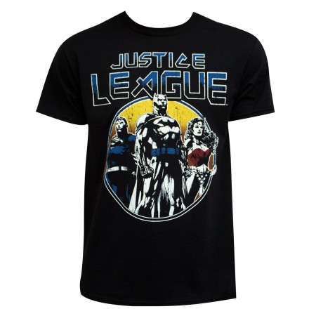 Justice League Men's Black Vintage Round Logo T-Shirt