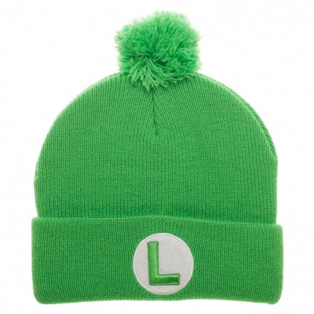 Nintendo Super Mario Bros. Luigi Logo Green Winter Pom Beanie