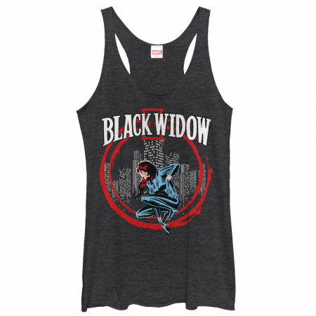 Avengers Widow In Circle Juniors Racerback Black Tank Top