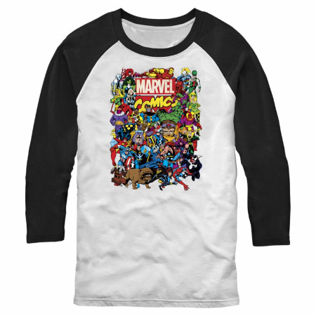 Marvel Comics Characters Collage 3/4 Sleeve Raglan Baseball T-Shirt