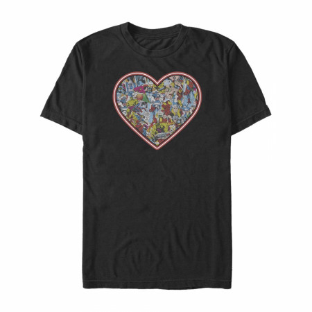 Marvel Characters Heart Black T-Shirt