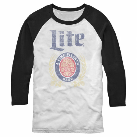 Miller Lite Pilsner Distressed Logo 3/4 Sleeve Raglan Baseball T-Shirt
