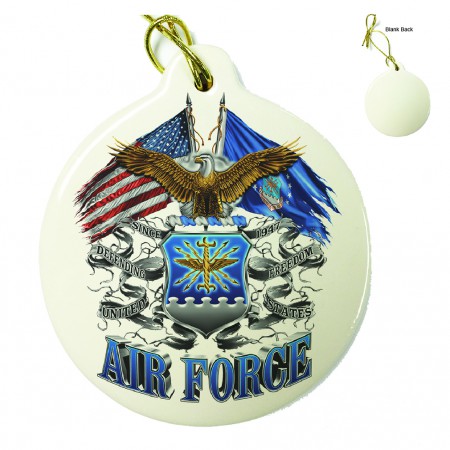 Double Flag Air Force Eagle Porcelain Ornament
