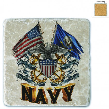 US Navy Double Flag Shield Stone Coaster