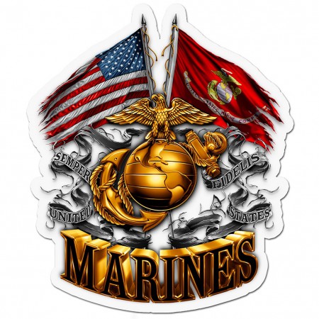 US Marines Double Flag Decal Sticker