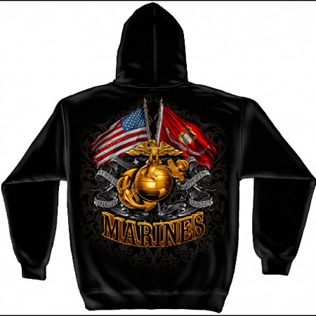 US Marines Double Flag Black Hoodie