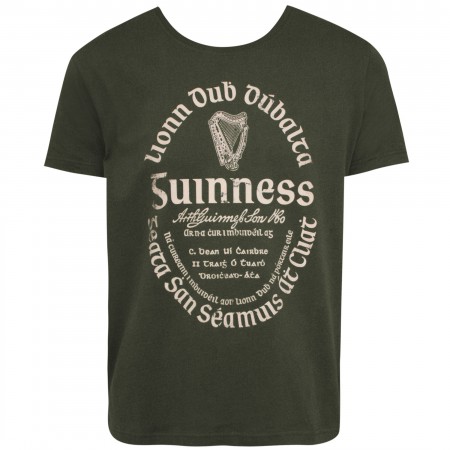 Guinness Gaelic Label Men's Khaki Green T-shirt