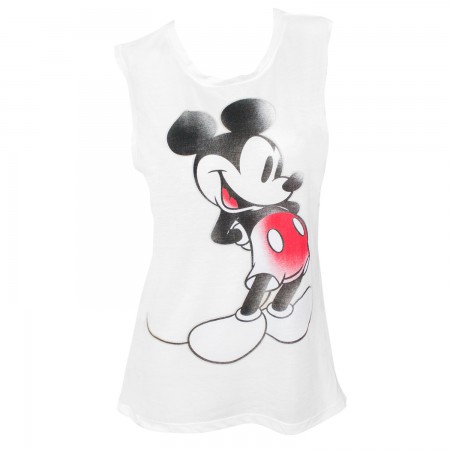 Mickey Mouse Ladies White Vintage Muscle Tank Top