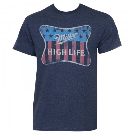 Miller High Life Men's Navy Blue American Flag Logo T-Shirt