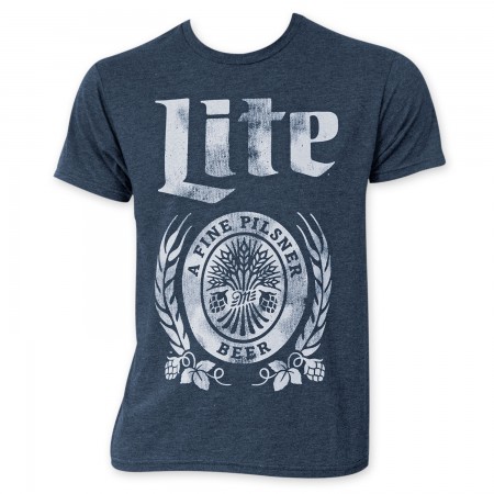 Miller Lite Distressed Logo Navy Blue T-Shirt