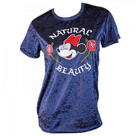 Minnie Mouse Women's Blue Velour Natural Beauty T-Shirt