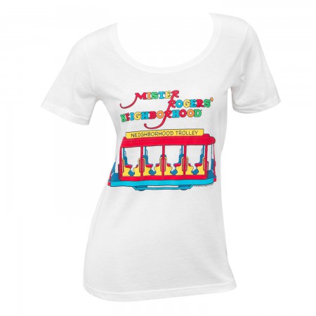 Mister Rodgers Women's White Neighborhood Trolley T-Shirt