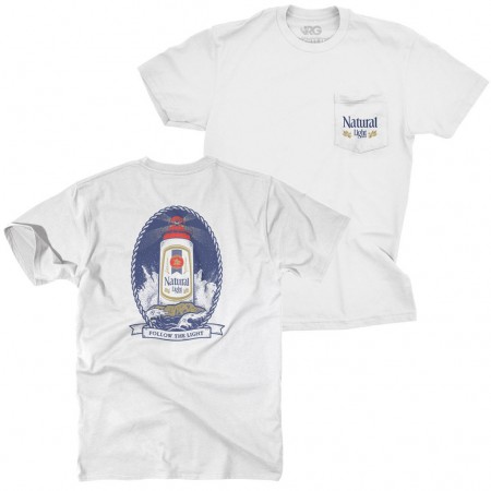 Natural Light Beer Lighthouse Chest Pocket Men's White T-Shirt