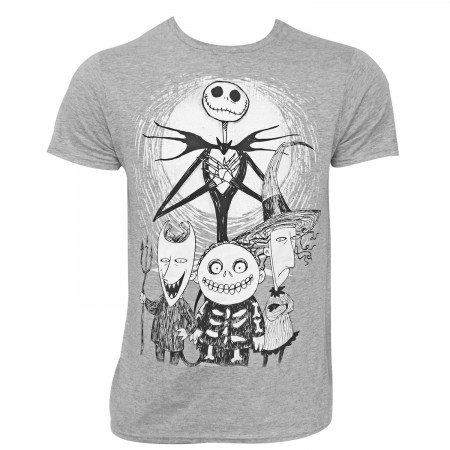 Nightmare Before Christmas Men's Grey Characters T-Shirt