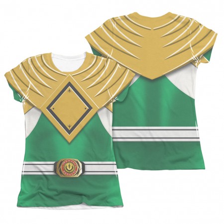 Power Rangers Emblem Costume Green Sublimation Juniors T-Shirt