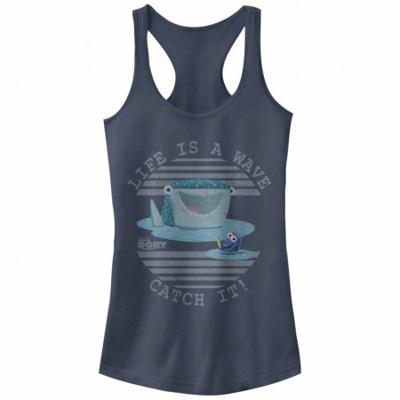 Disney Pixar Finding Dory Life Is A Wave Blue Juniors Tank Top